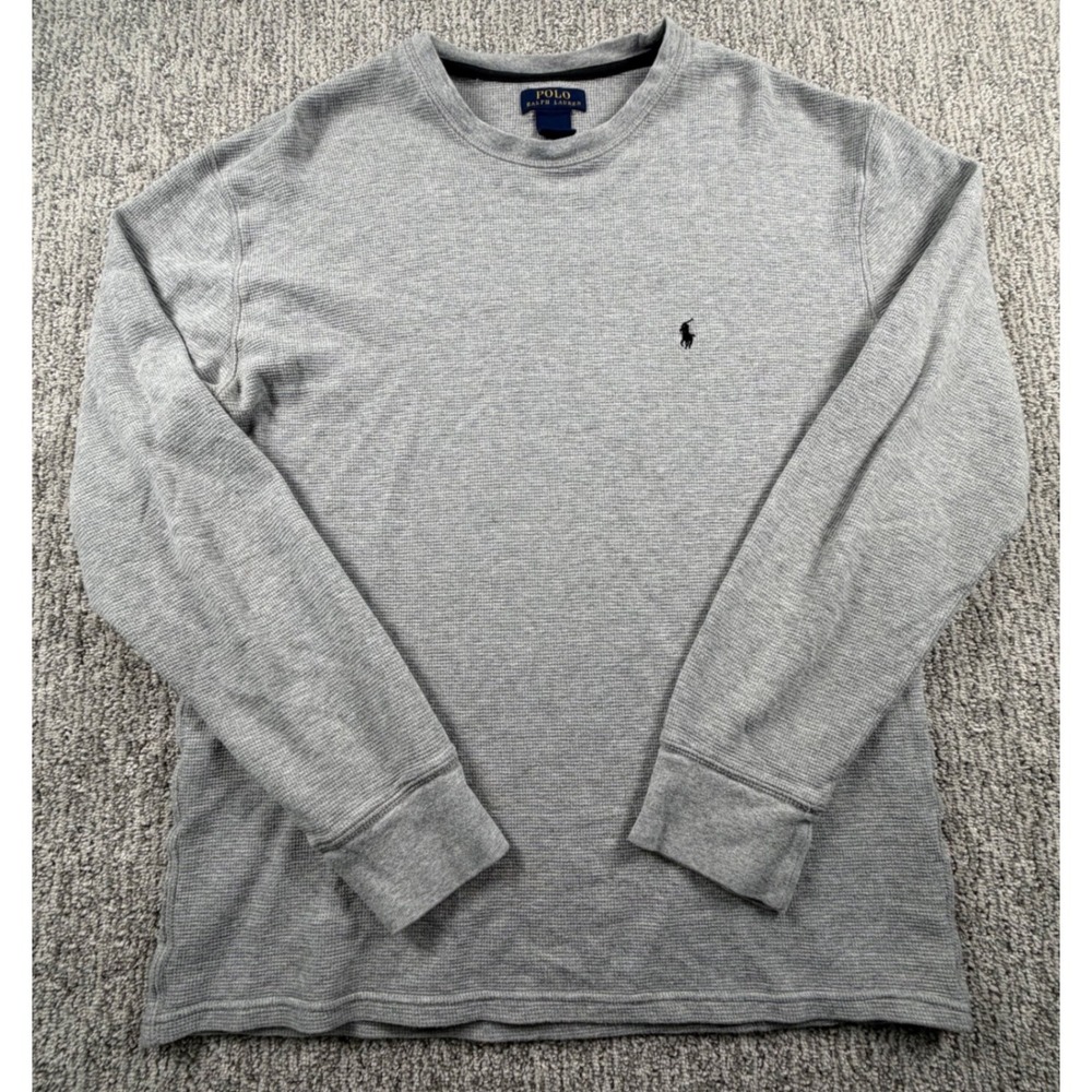 Polo Ralph Lauren Thermal Shirt Mens XL Grey Waffle Knit Long Sleeve Pony Logo